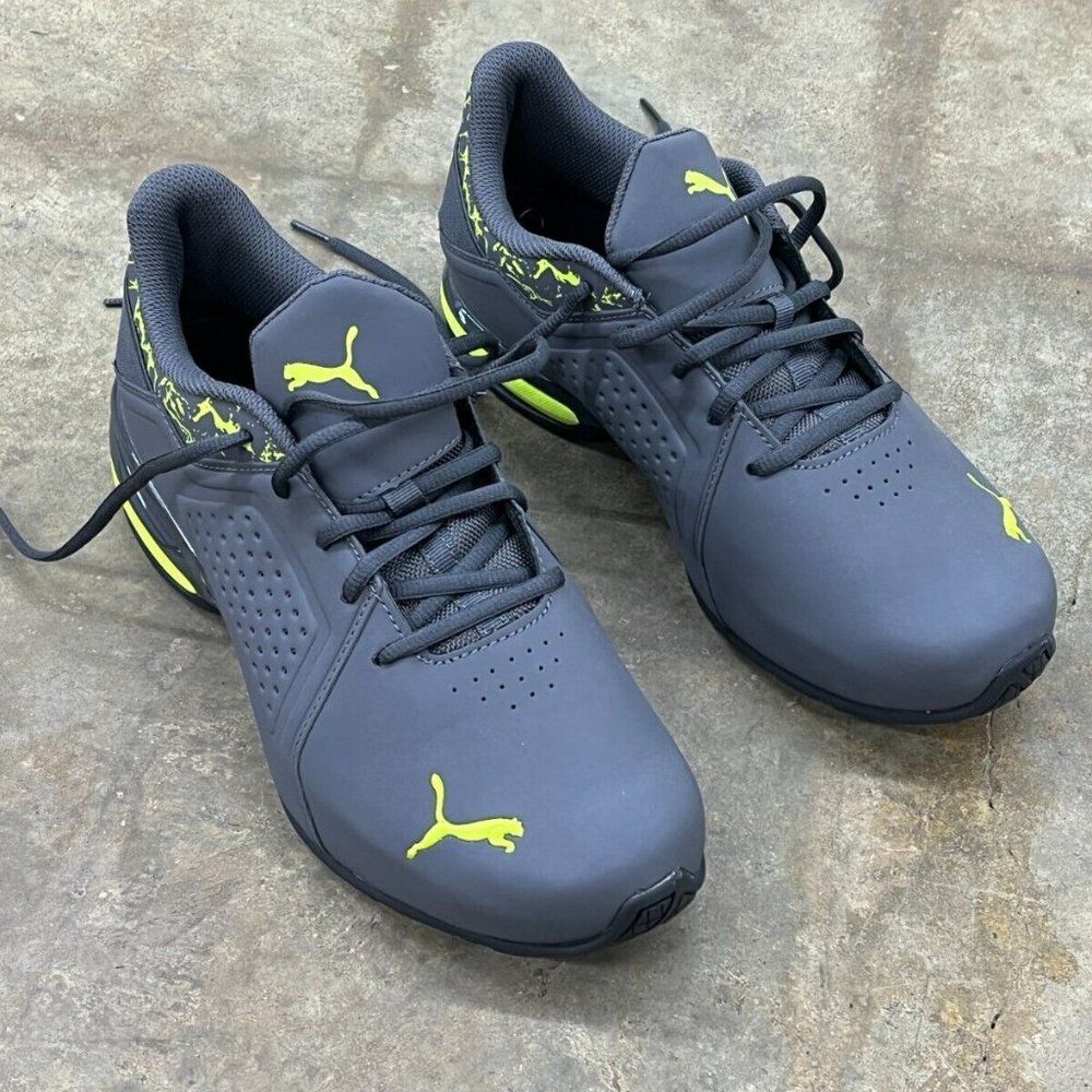 Puma Viz Runner Size 9.5 Black and Yellow Alert Athletic Running Shoes Sneakers